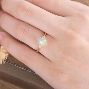 Fashion Gold Ring Women White Fire Opal Wedding Jewelry Rings Gift Size 6-10