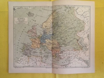 1902 EUROPE CONTINENT Vintage Geographical Map Color 9.5 x 11.5 ORIGINAL C12-7 - Image 1 of 2