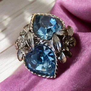 Anillo Sarah Coventry LOVE STORY Años 70 Piedra Azul Tono Plata Talla 5 Firmado - Imagen 1 de 6