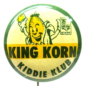 1950's KING KORN KIDDIE KLUB 1" tin pinback button TRADING STAMPS fb - Picture 1 of 3