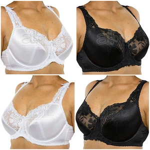 Ladies 2 Satin Bras 1 White 1 Black Plus Size Underwired Large Bust Strong Firm - Picture 1 of 7