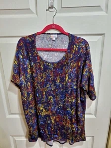 Lularoe Irma Top M Used black red yellow orange green abstract floral - Picture 1 of 4
