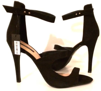 FOREVER 21 - Tacones de aguja de gamuza negros con punta abierta - Talla para mujer: 8,5 Foto 1 de 4