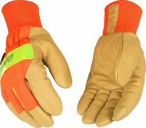 Kinco 1938KW Herren Hi-Vis Arbeitshandschuhe gefüttert Leder Thermo Sicherheit Strick Handgelenk - Bild 1 von 4