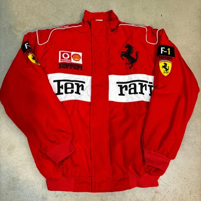 Unisex Y2K Vintage Red Ferrari Racing Jacket with Embroidered Logos - Image 1 of 4