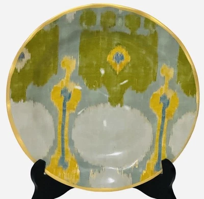 "Juego de 4 platos de almuerzo de ensalada Pottery Barn Ikat diseño mixto borde dorado" Foto 1 de 4