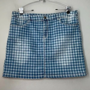 CJ Banks Size 14 Blue Gingham Check Print Denim Jean Skort Skirt Preppy Chic - Picture 1 of 10