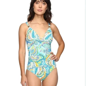 Lauren Ralph Lauren Size 14 Carnivale Paisley One Piece Swimsuit - Blue Beach - Picture 1 of 9
