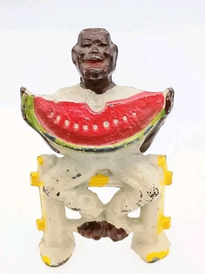 Figura de metal vintage Manoil Happy Farm Man sandía en una cerca # 41/14 Foto 1 de 4