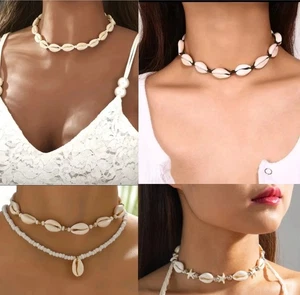 Bohemian Hand Made Elegant Sea Shell Choker Necklace With Adjustable Closing - Picture 1 of 19