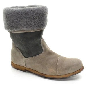 Damas Punto Pigro Piel de Oveja Plegable Espalda Botas 37/7 Gris Gamuza Botines Planos Zapatos - Imagen 1 de 6