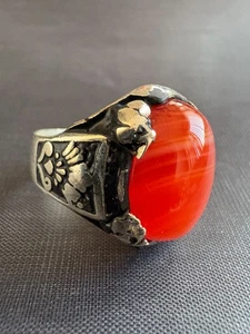 Vintage 925 Sterling Silver Ring Cabochon Agate Handcrafted Ring Size 9 US - Picture 1 of 11
