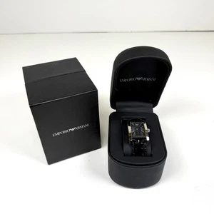 EMPORIO ARMANI AR0143 Black Dial Leather Strap Rectangular Men's Watch - NEW!!! - Picture 1 of 9