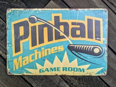Letrero de máquinas de pinball - Decoración retro de sala de juegos arcade - 12 x 8 pulgadas Foto 1 de 2