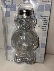 Teddy Bear Glass Bottle Cinnamon Shaker 4” Silver Cap Salt Pepper - Picture 1 of 8