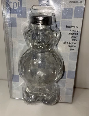 Teddy Bear Glass Bottle Cinnamon Shaker 4” Silver Cap Salt Pepper - Image 1 of 4