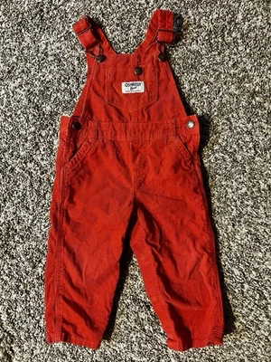 Mono de pana vintage OshKosh B’gosh Vestbak baberos bebé 12M joven rojo años 80 EE. UU. Foto 1 de 4