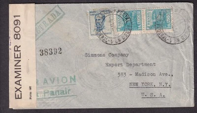 Brazil WWII PC90 censor registered cover Charles H Grasser to 383 Madison Ave NY - Image 1 of 2