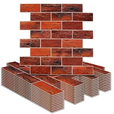 12 Sheets Red Brick Peel and Stick Wall Tiles, 12"x12" Self-Adhesive  - Image 1 of 4