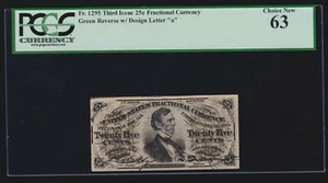 US 25c Fractional Currency 3rd Issue FR 1295 design 'a' var PCGS 63 Ch CU (02) - Picture 1 of 2