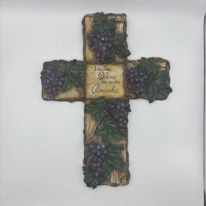 Religious Wall Cross I am the Vine Grape Vine Decor Rustic - Picture 1 of 8