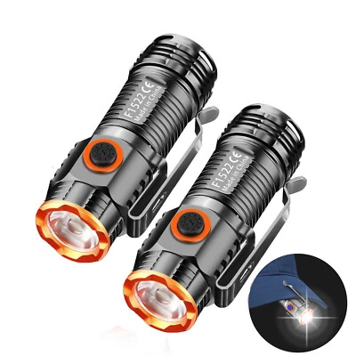 2X Rechargeable LED Flashlight Magnetic EDC Torch Pocket Mini Hat Light Headlamp - Image 1 of 4