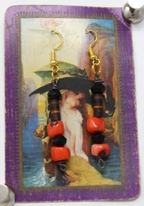 Handmade Earrings-Vintage Resistors, Coral and Black Crystal Beads, Gold - Picture 1 of 1