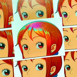 NAMI HOLO ANIME GIRL PEEKER STICKER ONE PIECE CAR DECAL - Picture 1 of 1