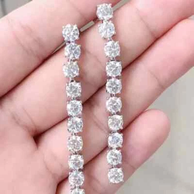 5CT Round Cut Lab Created Women's Tennis Hanging Earrings 14k White Gold Plated - Image 1 of 4