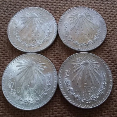 ALL 4 SCARCE MID-1930 MEXICO .720 SILVER PESOS: 1932, 1933, 1934, KEY 1935, GEMS - Image 1 of 2