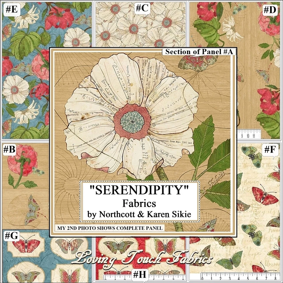 NORTHCOTT KAREN SIKIE "SERENDIPITY" BUTTERFLY FLORAL FABRIC SELECTION - Image 1 of 1