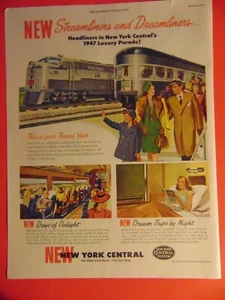 1947 NEW YORK CENTRAL New STREAMLINERS & DREAMLINERS pubblicità stampa d'epoca - Foto 1 di 1