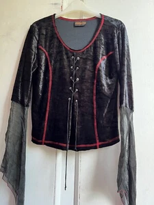 JORDASH Top OS Black Vintage Velvet Gothic Floaty Steampunk Hippie Boho - Picture 1 of 12
