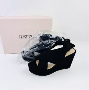 JustFab Wedges Chauntra Black Tie Ankle Strap Women's Shoes Size 7