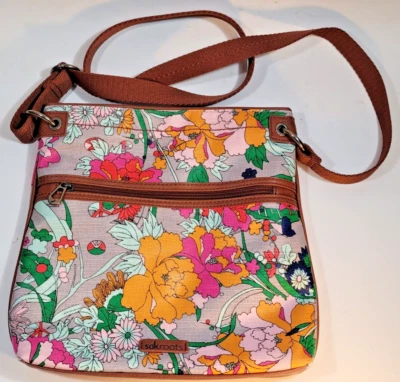 Sakroots Flower Power Fuchsia Pink Green Floral Crossbody Purse 11.25x11.25x2 - Image 1 of 4