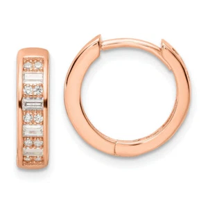 925 Sterling Silver Rose Tone CZ Huggie Small Hoop Earrings - Picture 1 of 4