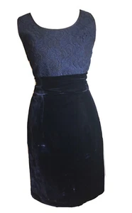 Vintage 90s Midnight Blue Velvet Lace Evening Dress Pencil Whimsigoth Witchy 10 - Picture 1 of 11