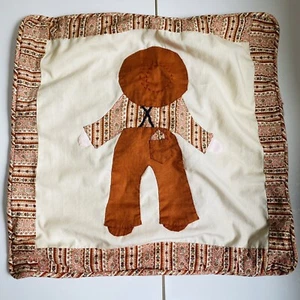 Vtg Homemade Pillowcase Boy Cowboy Farmer Mexican Square Quilted Embroidered - Picture 1 of 11