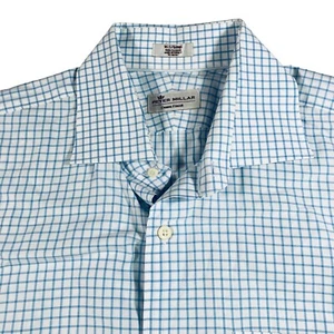 Peter Millar Men's Blue Check Crown Finish Long Sleeve Shirt Size 16.5 Long - Picture 1 of 7