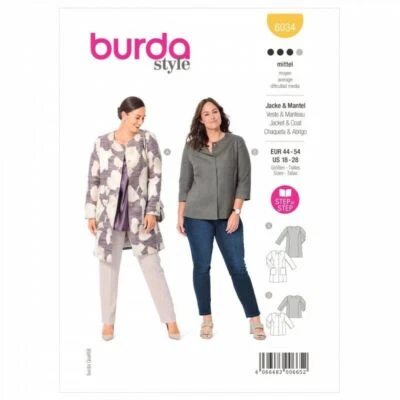 BURDA 6034 JACKET & COAT Misses Sewing Pattern Sizes 18 - 28 Skill AVERAGE - Image 1 of 4
