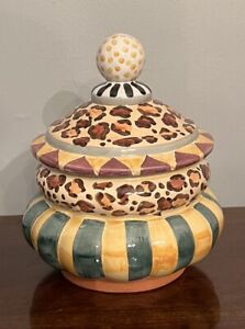 Mackenzie Childs Ceramic Pottery Leopard Animal Print Groovy Canister Great!