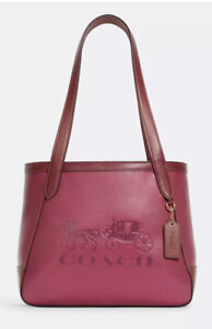 NWT Coach Leather Tote 27 In Colorblock With Horse And Carriage Violet Red $328