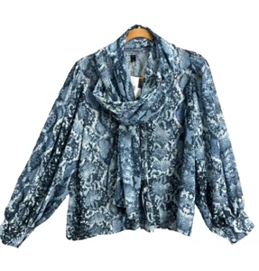 Blusa para mujer N by Nancy talla L azul con estampado de piel de serpiente bufanda abullonada mangas largas - Imagen 1 de 14