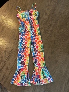 NO LABEL GIRLS MULTI HEART PRINT POLY FLARED LEG ROMPER SLEEVELESS SIZE 5/6 - Picture 1 of 6