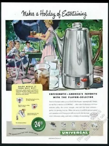 Universal Coffeematic 1949 cafetera percoladora ilustrada anuncio impreso vintage - Imagen 1 de 1