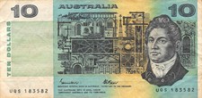 Australia  $10  ND. 1985  P 45e  Series  UQS  Circulated Banknote LBMt
