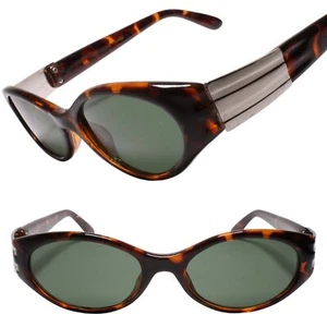 90s Hip Deadstock True Vintage Metallic Accents Temple Oval Tortoise Sunglasses - Bild 1 von 3
