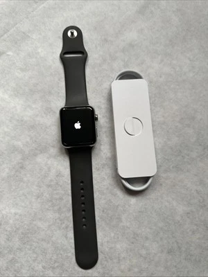 Apple Watch Series 3 42mm Stainless Steel Silver, Black Sport Band  Good Working - Image 1 of 4