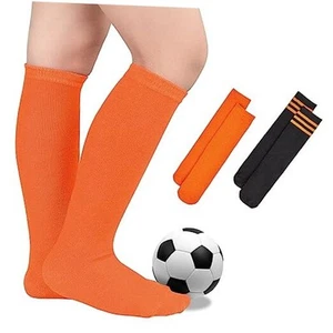  Kids Toddler Youth Cotton Soccer Socks Knee 6-9 Years Orange & Black Orange - Picture 1 of 7