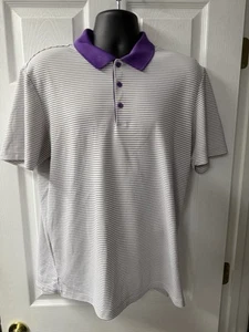 Adidas Golf Poloshirt Erwachsene Large lila weiß Nadelstreifen sportlich Rugby Herren - Bild 1 von 5